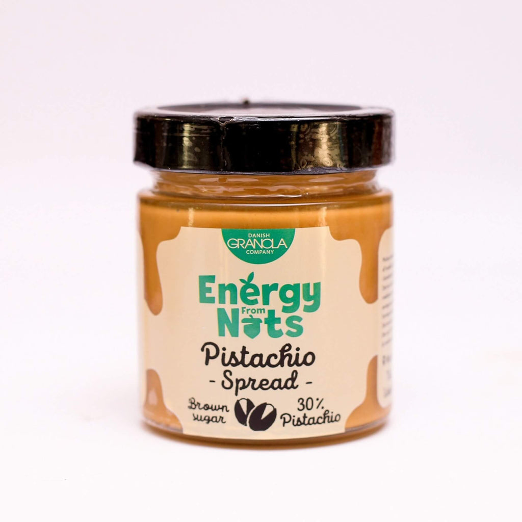ØKO Pistacie Smørpålæg fra Danish Granola Company fotograferet fra siden