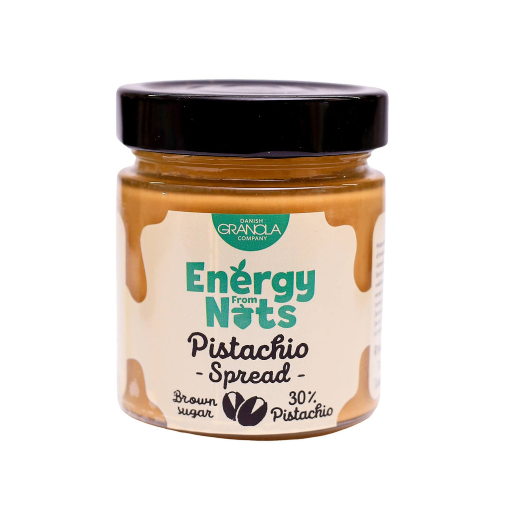 ØKO Pistacie Smørpålæg fra Danish Granola Company fotograferet fra siden